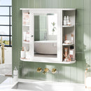 Armário de Banheiro com Espelho, Armário de Parede com 6 Prateleiras Laterais, Armário Branco com Espelho, Branco
