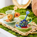 CONJUNTO 4 Xícaras e Pratos de Café de Cerâmica Pintado à Mão em Estilo Clássico Van Gogh
