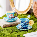 CONJUNTO 4 Xícaras e Pratos de Café de Cerâmica Pintado à Mão em Estilo Clássico Van Gogh