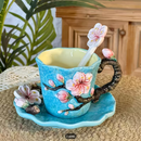 CONJUNTO 4 Xícaras e Pratos de Café de Cerâmica Pintado à Mão em Estilo Clássico Van Gogh