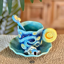CONJUNTO 4 Xícaras e Pratos de Café de Cerâmica Pintado à Mão em Estilo Clássico Van Gogh