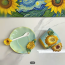 CONJUNTO 4 Xícaras e Pratos de Café de Cerâmica Pintado à Mão em Estilo Clássico Van Gogh