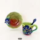 CONJUNTO 4 Xícaras e Pratos de Café de Cerâmica Pintado à Mão em Estilo Clássico Van Gogh