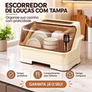 Escorredor de Louça à Prova de Poeira com Tampa e Bandeja de Drenagem