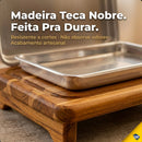 Tábua de Corte para Churrasco em Madeira Teca com Gaveta de Alumínio para Carnes e Petiscos