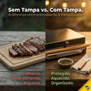 Tábua de Corte para Churrasco em Madeira Teca com Gaveta de Alumínio para Carnes e Petiscos