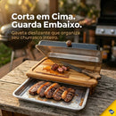 Tábua de Corte para Churrasco em Madeira Teca com Gaveta de Alumínio para Carnes e Petiscos